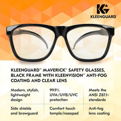 Kleenguard™ V30 Maverick™ Safety Glasses (56567) - Clear Anti-Fog Lenses with KleenVision™ Coating, Sleek Black Frame, Carrying Case Included, Unisex Eyewear