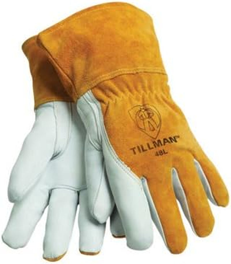 48L Large Brown Top Grain Goatskin Fleece Lined Standard Grade MIG Welders Gloves with Straight Thumb, 3 1/2" Cuff, Kevlar Stitching and Elastic Back (1/PR)