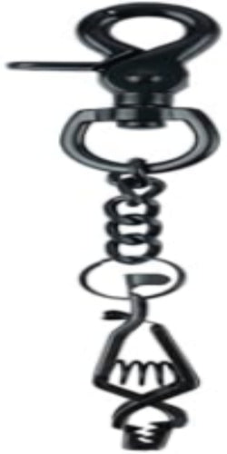 A black metal keychain tool set featuring a swivel snap hook, a short chain, a small ring, and a multi-tool style keychain with a spring and blade element, shown on a plain white background.