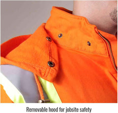 Black Stallion JF1332 Full-Zip Hooded Sweatshirt - 12 oz Flame- and Abrasion-Resistant Cotton Fleece with Removable Hood (Orange)
