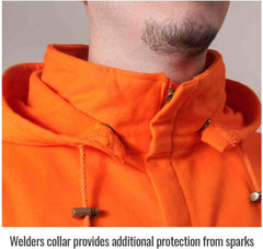 Black Stallion JF1332 Full-Zip Hooded Sweatshirt - 12 oz Flame- and Abrasion-Resistant Cotton Fleece with Removable Hood (Orange)