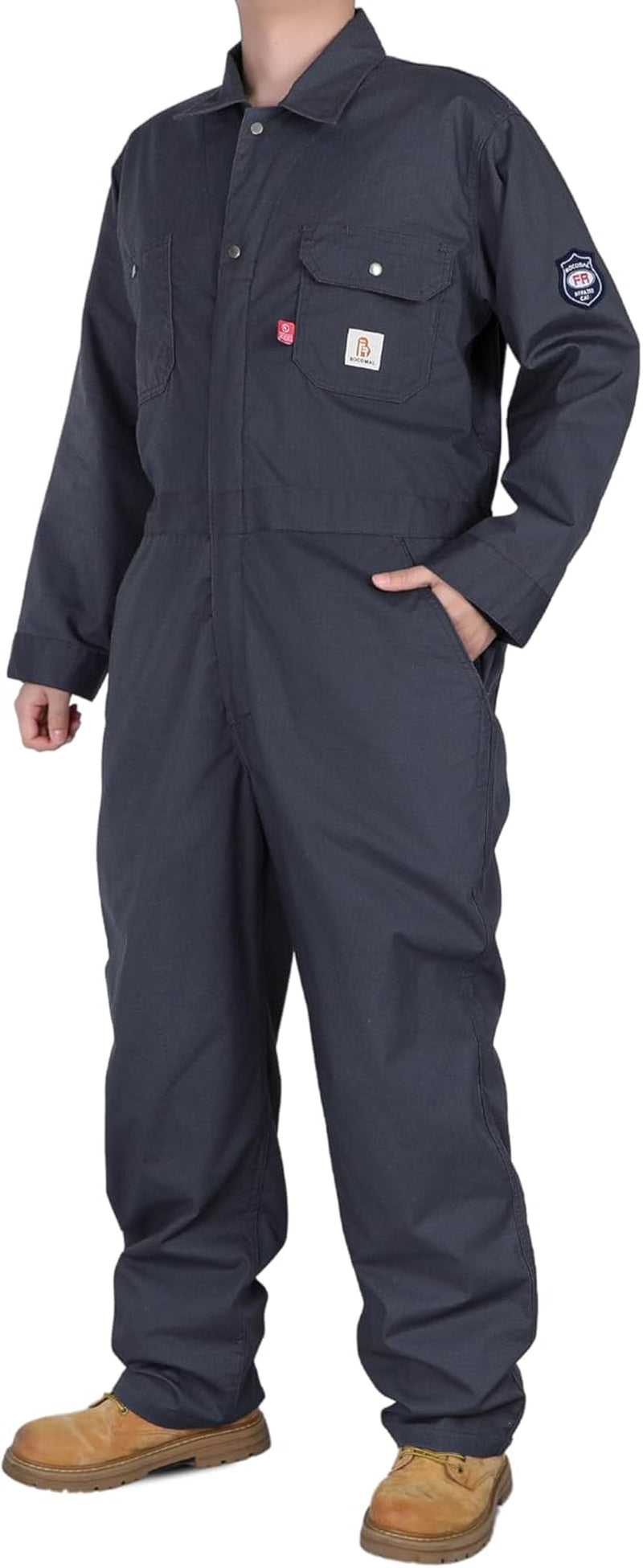 FR Coveralls Men Lightweight Strecth Ripstop Flame Resistant CAT2 | 7Oz Stretch 98%Cotton 2%SP Fire Retardant NFPA 2112 UL Certified,Water/Stain Repellent,Relaxed Fit Work Coveralls