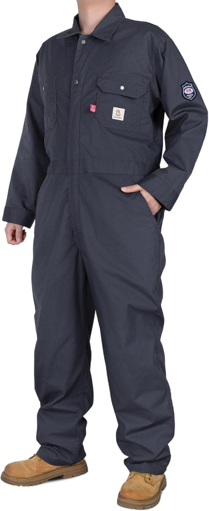 FR Coveralls Men Lightweight Strecth Ripstop Flame Resistant CAT2 | 7Oz Stretch 98%Cotton 2%SP Fire Retardant NFPA 2112 UL Certified,Water/Stain Repellent,Relaxed Fit Work Coveralls